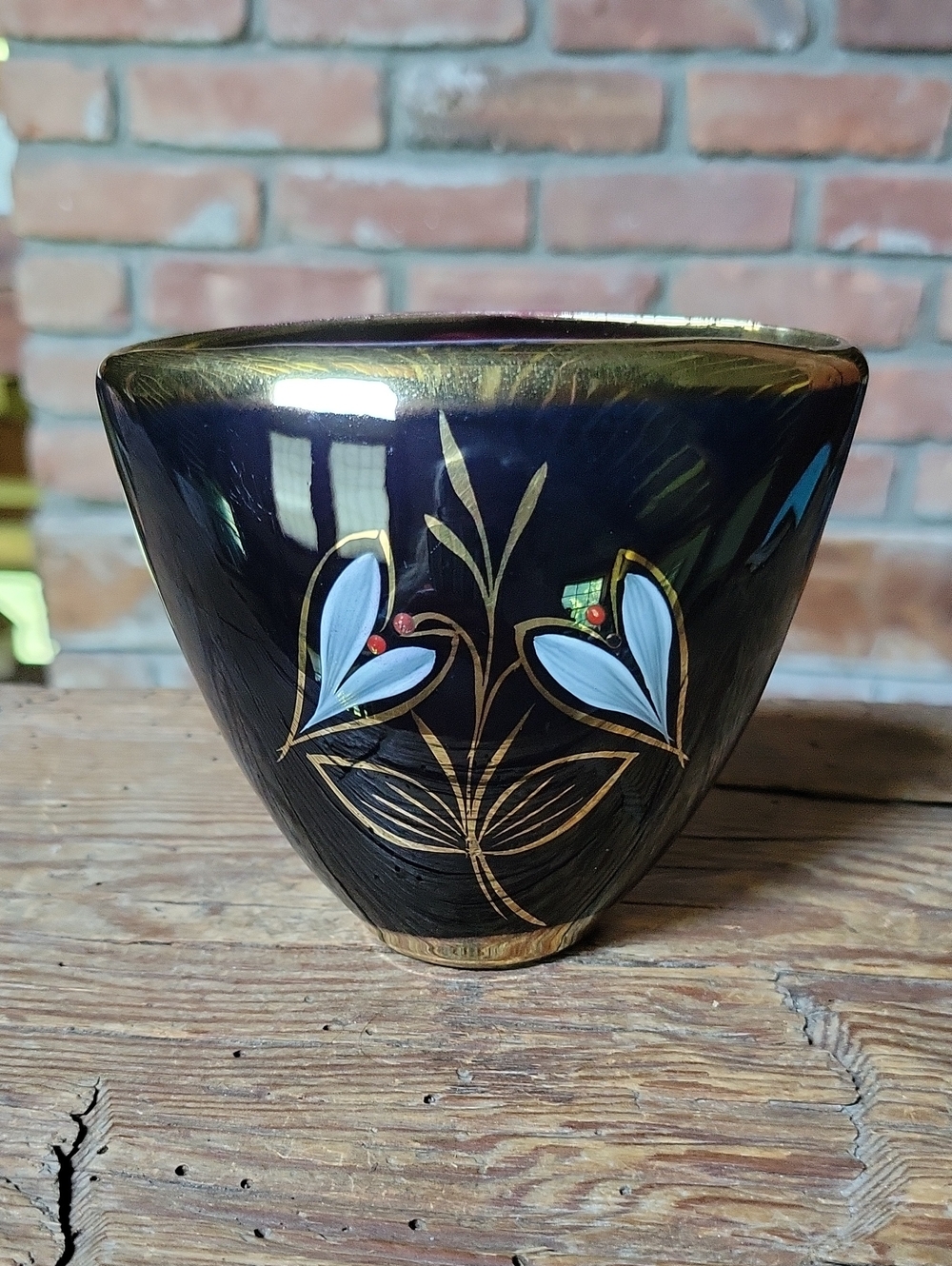 MCM Vintage Bavarian Cobalt Blue & 24K Gold Floral Planter Vase